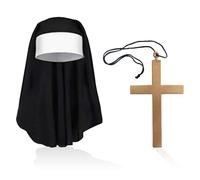 UILYNIU 2 Pieces Nun Dress Up Costumes Halloween Nun Costumes for Women Nun Outfit Include Nun Headpiece Crossing Necklace Saints and Sinners Nuns Religious Habit with Black Nun Headpiece (Black)