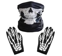 UILYNIU 2 Pieces Skeleton Gloves and Skull Face Mask, Halloween Costume, Half Ghost Bones Mask, Accessories for Dance Party Cosplay