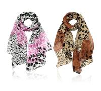 UILYNIU 2 Pieces Women's Long Scarf 160x50cm Soft Leopard Print Chiffon Scarves, Ladies Neck Scarf Shawl Stole Wrap 50s Retro Ladies Girls Everyday Clothing Accessory Gift (2PCS)
