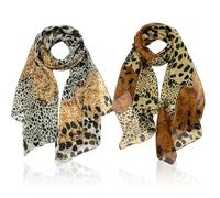 UILYNIU 2 Pieces Women's Long Silk Scarf Soft Leopard Print Chiffon Scarves, 160x50cm Ladies Neck Scarf Silky Shawl Stole Wrap 50s Retro Ladies Girls Everyday Clothing Accessory Gift (2PCS)