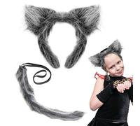 UILYNIU 2Pcs Grey Wolf Costume Accessory Set - Wolf Ears Headband & Tail for Kids & Adults - Fancy Dress Accessories for Halloween & Cosplay
