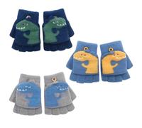 UILYNIU 3 Pairs Fingerless Gloves Kids, Winter Convertible Half Finger Flap Cover Gloves Soft Flip Top Gloves Toddler Cartoon Elastic Knitted Mittens Gloves for Kids Boy Girls Aged 3-8 (M)