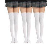 UILYNIU 3 Pairs Ladies Girls Extra Long Socks Thigh High Socks, Over The Knee Socks Slouch Socks Boot Stockings, Over Knee Leg Warmers for Dancing, Cosplay, Stage Performance, Daily Wear (White)