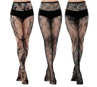 UILYNIU 3 Pairs Patterned Tights, Tights for Women Patterned, Fishnet Tights Womens, Black Lace Pattern Fishnet Stockings, Floral Fishnet Tights, Funky Tights, for Daily Wear Parties Festivals