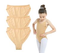 UILYNIU 3 Pcs Girls Dance Underwear - High Cut & Mid Waist Panties, Ballet & Gymnastics Dance Underpants for Age 10-12 Girls (Nude)