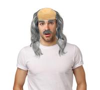 UILYNIU 3 Pcs Semi Bald Wig Set - Grandpa Costume With Mustache, Fake Eyebrows, Old Men Wig - Scientist and Funny Wigs for Party, Carnival, Halloween Cosplay