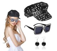 UILYNIU 3 Pieces 70s Black Disco Hat for Adults Sequin Hat Abba Hat Abba accessories Earrings Square Bling Sunglasses Retro Disco Fancy Dress Up Women Theme Party Birthday Dance (Black)
