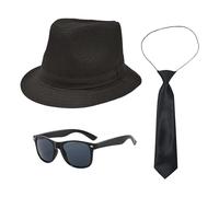 UILYNIU 3 Pieces Adults 1920S Gangster Costume 80s 90s Men Accessories Black Fedora Gangster Hat Black Tie Sunglasses, Mafia Gatsby for 1920's Dress Up Film Party Fancy Dress