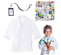 UILYNIU 3 Pieces Kids Scientist Costume Doctor Costume Set Include Lab Coat ID Card and Cartoon Stickers for Science Week Dress Up Scientist Doctor Role Play Set Vet Coat Fancy Dress (3 pcs)