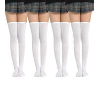 UILYNIU 4 Pairs Ladies Girls Extra Long Socks - Thigh High & Over The Knee Plain Socks, Unisex, for Dancing, Cosplay, Stage