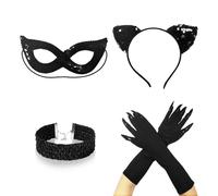 UILYNIU 4 Pcs Black Cat Costume for Women, Sequin Cat Ears Headband Cat Woman Mask, Choker Necklace Cat Claw Gloves, Cosplay Accessories for Adult Kid Halloween Party Stage Show, One Size (Black)