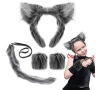 UILYNIU 4 Pcs Wolf Costume Accessory Set: Wolf Ears, Gloves, Tail for Kids & Adults - Werewolf Fancy Dress Accessories for Halloween & Cosplay