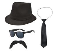 UILYNIU 4 Pieces Adults 1920S Gangster Costume 80s 90s Men’s Costume Accessories Black Trilby Hat Tie Sunglasses Moustache, Mafia Gatsby Film Cosplay Party Fancy Dress Halloween