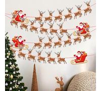 UILYNIU 4 Pieces Christmas Reindeer Bunting, Sleigh Reindeer Pull Flowers Christmas Banner, Xmas Reindeer Banner, Santa Sleigh Banners, Christmas Party Decorations, Christmas Decoration Bunting (4)