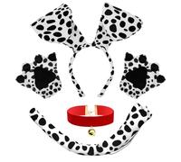 UILYNIU 4 Pieces Dalmatian Costume Set Dog Costume for Kids Adults Headband Choker Tail Gloves Dog Ears Fancy Dress for Halloween Carnival Cosplay Dress Up Party (4 pcs, one size)