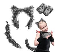 UILYNIU 4Pcs Wolf Costume Accessory Set - Wolf Ears, Gloves, Tail & Fancy Dress Accessories for Kids & Adults - Furry Animal Costume for Halloween & Cosplay