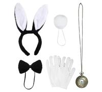 UILYNIU 5 Pcs Black Child Adults Bunny Costume Accessories Set: Bunny Ears, Bow Tie, White Gloves, Bunny Tail, Clock - Fancy Dress for Easter, World Book Day, Halloween Party