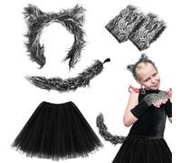 UILYNIU 5 Pcs Grey Wolf Costume Accessory Set Wolf Ears and Tail Tutu Skirt Gloves Animal Costume Kids Fancy Dress for Halloween Party Cosplay (5 Pcs)
