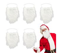 UILYNIU 5 Pcs White Beard with Elastic Strap Fake Beard Santa Claus Beard Santa Claus Costume Accessories Jesus Beard Big Beard Old Man Costume Accessories Party Beard for Cosplay Christmas (White)