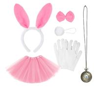 UILYNIU 6 Pcs Child Bunny Costume Accessories Set Bunny Ears Bow Tie White Gloves Bunny Tail Clock Tutu Skirt Bunny Fancy Dress Costume Accessories for Easter World Book Day Halloween Party (Pink)