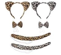 UILYNIU 6 Pieces Leopard Costume for Kids Adult, leopard Clothing Set, Animal Ears Headband Ears Tail Bow Tie Set, Cheetah Costume Accessory, Leopard Fancy Dress