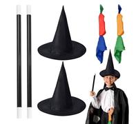 UILYNIU 6 Pieces Magician Costume Halloween Witch Hat Magic Scarf Color Changing Hanky Props Scarf Magic Stick, Magic Trick Props Supplies Trick Toy for Kids Adult Party Favors Surprise Gift (6PCS)