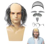 UILYNIU 7 Pcs Grandpa Semi Bald Wig Set Grandpa Wig Mustache Fake Beard Eyebrows Glasses Wig Cap Grandpa Costume Wig Men's Wig Old Man Wig Scientist Wig Funny Wigs Men's Dress up Accessories (7 Pcs)