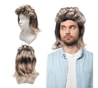UILYNIU 70s 80s Halloween Costumes Rocking Dude Wig Hard Rocker Wig Mens Wigs Rock Star Wig Fancy Dress Pop Rock Wigs Punk Metal Rocker Disco Mullet Wig Black Curly Party Carnival (Black Brown)