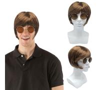 UILYNIU 70's Heartthrob Wig With Sunglasses, Mens Adult Boyband Wig Rock Wigs, Brown Male Wig, Pop Hippy Wigs Britpop Wig, 1970s Dress Up Wigs, Fancy Dress for Theme Party Costume 60s 70s 80s (Brown)