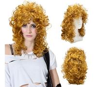 UILYNIU 80's Blonde Curly Wig for Women Fancy Dress 1990's Fancy Dress Wig for Women, Ladies Wavy Wig Costumes Accessories, Women's Disco Rock Wigs For Halloween Carnival Cosplay Party Wigs (Blonde)