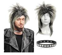 UILYNIU 80s Blonde Mullet Wig Unisex With Choker, Adult Dress Up Wigs Punk Wig for Retro Hair Accessory, Hippie Wig Rock Wig Disco Costume, Fancy Dress Party Carnival Halloween Cosplay (Blonde)
