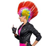 UILYNIU 80s Street Punk Wig Heavy Metal Disco Wig Dress Up Wigs Rock Star Hard Rocker Wig Multi-Coloured Costume Wig Rocker Fancy Dress Accessories Halloween Fancy Costume (Red)
