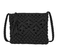UILYNIU Black Crossbody Bag for Women Handmade Woven Bag Shoulder Bag Small Crossbody Bag Small Clutch Bag for Women Small Bag Holiday Straw Bag Beach Bag Holiday Cross Body Bag Wallet (Black)
