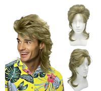 UILYNIU Blonde Mullet Mens 80s Wig - Rocker, Hippie Pop Rock Long Curly 70s Costume for Adult - Halloween Carnival Fashion Fancy Theme Party