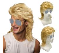 UILYNIU Blonde Mullet Wig For Men, Men's Light Blonde Long Curly Wig and Sunglasses, 70s 80s Fancy Dress For, Pop Rock Wigs Men Costume For Adult Carnival Halloween Costume Party (Blonde)