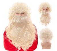 UILYNIU Blonde Wizard Wig and Long Beard, Men's Long Curly Wig Cosplay Wizard Sorcerer Prophet Wig for Carnival Halloween Christmas Costume, Old Men Cosplay Adult 80s Fancy Dress Party Wig (Blonde)