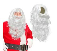UILYNIU Long Curly White Wig Wizard Wigs Fake Beard for Men, Long Beard Party Wig Santa Claus Wigs for Adult Christmas Halloween Fancy Dress Accessory Theme Party Cosplays (White)
