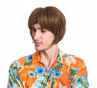 UILYNIU Mens Adult Boyband Wig,70's Heartthrob Wig,Fancy Dress Short Wigs Pop Party Costume 60s 70s 80s,for Parties, Cosplay, Festivals, Music, Steampunk, World Book Day, & Everyday Wear (Brown)