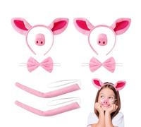 UILYNIU Pig Costume Set - 8 Pcs with Pig Ears, Nose, Tail & Bow Tie, Headband, Fancy Dress Kit for Kids' Parties, Halloween & Playtime (Pink)