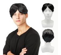 UILYNIU Short Mens Wig Black Straight Wigs for Men Dress Up Costume Wigs 70s 80s Hippy Pop Disco Rocker Wigs for Fancy Dress Theme Party Daily Use Cosplay Festivals (Black)