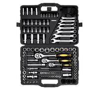 VEVOR 121-Piece Mechanics Tool Set, 1/4" 3/8" 1/2" Drive Sockets, SAE and Metric Mechanic Tool Kit with Bits, Wrenches, Ratchet Handle, Accessories, and Plastic Storage Case, for Automotive Repair