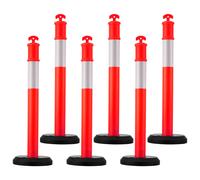 VEVOR 6 Pack Traffic Delineator Posts, 1140 mm Traffic Safety Cones with Fillable Base and Reflective Strips, Heavy Duty Delineator Posts for Construction Site, Parking Lot, Crowd Control, Red