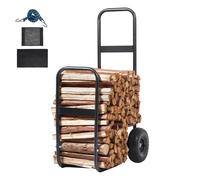 VEVOR Firewood Log Cart, 250 lbs Capacity, Outdoor and Indoor Wood Rack Storage Mover with PU Wheels & Waterproof Cloth, Heavy Duty Steel Dolly Hauler, Firewood Carrier for Fireplace, Fire Pit, Black