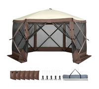Uimoso Pop Up Gazebo Tent Pop-Up Screen Tent 6 Sided Canopy Sun Shelter Brown