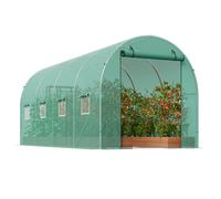 VEVOR Walk-in Tunnel Greenhouse, 14.6x6.4x6.3 ft Hoop House Greenhouse Tunnel, Plant Hot House with Galvanized Steel Frame, Green PE Cover, Roll-up Zipper Door and 8 Windows for Outdoor