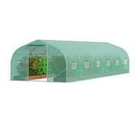 VEVOR Walk-in Tunnel Greenhouse, 29.5x9.8x6.6 ft Hoop House Greenhouse Tunnel, Peaked Roof Plant Hot House with Galvanized Steel Frame, Green PE Cover, Roll-up Zipper Door and 12 Windows for Outdoor