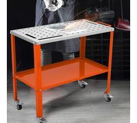 VEVOR Welding Table 36" x 18", 1200lbs Load Capacity Steel Welding Workbench Table on Wheels, 2 Layers Portable Work Bench with Braking Casters, 4 Tool Slots, 5/8-inch Fixture Holes