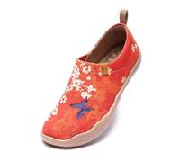 UIN Women's Sakura Japanese Canvas Gifts Lightweight Spring Summer Loafer Flat Art Painted Travel Shoes Red 235mm, UK Size 4, EU Size (37)