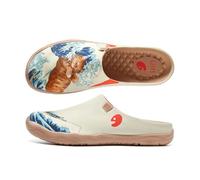 UIN Women's Shoes Slipper Walking Lightweight Slip On Loafer Spring Summer Flat Art Travel Painted Shoe The Great Wave and The Cat 2 UK Size 7