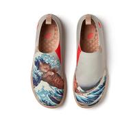 UIN Women's Shoes Walking Lightweight Slip On Loafer Spring Summer Knit Flat Art Travel Painted Shoe The Great Wave and The Cat 1 UK Size 4